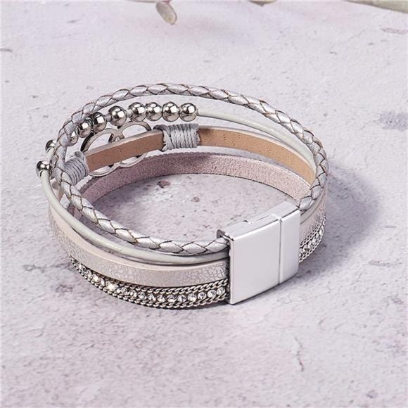 Boho Leather Wrap Bracelet - Stackable & Stylish - Picture 4 of 7